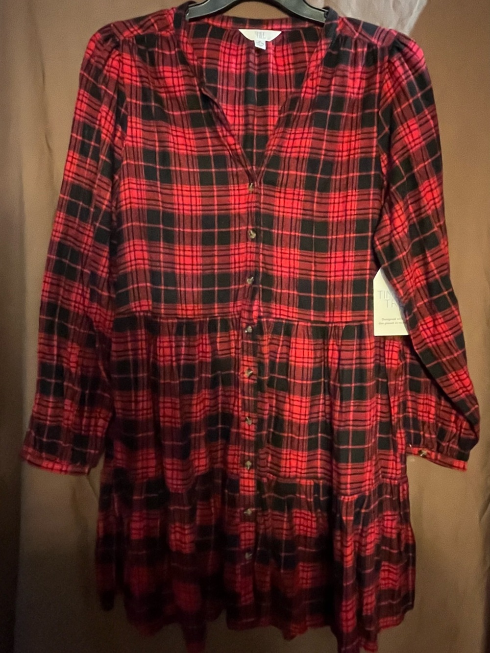 Time and Tru Red and Black Plaid Midi Dress
